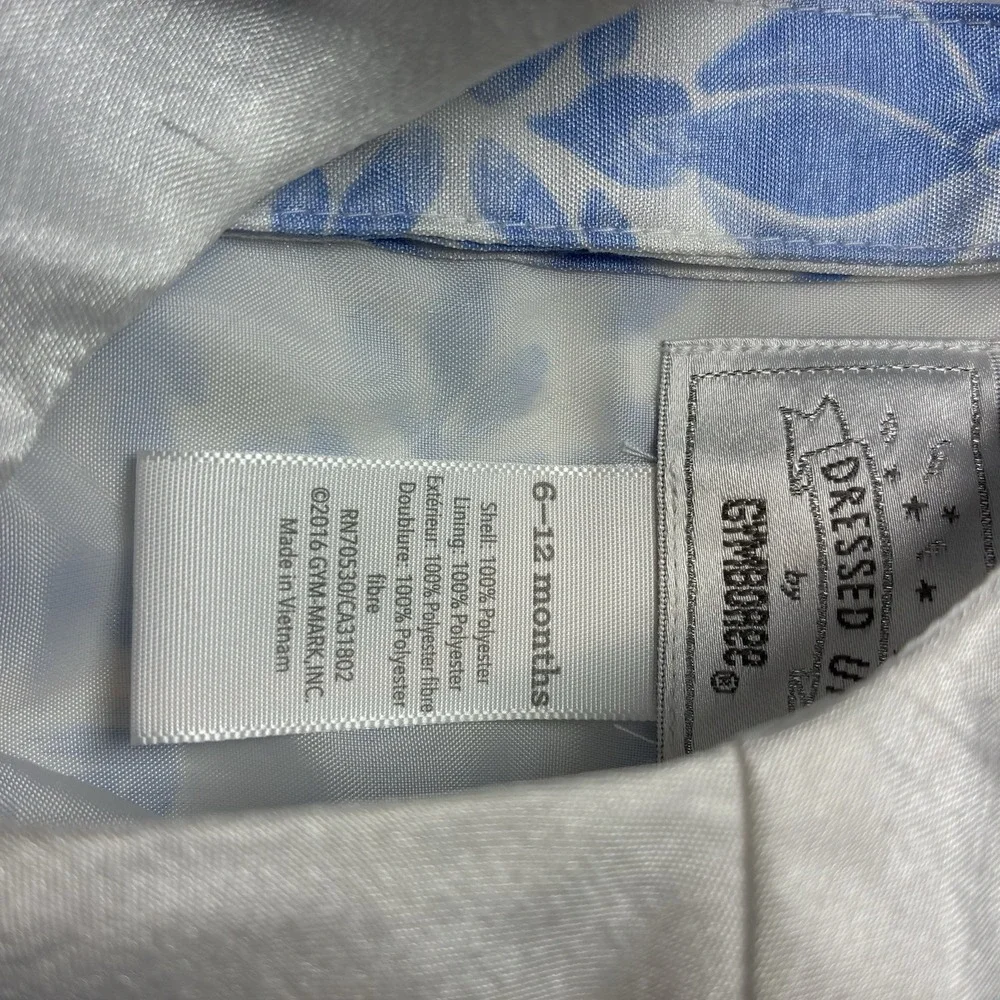 Gymboree Dressed Up Blue & White Floral Formal Party Dress Lined 6-12 Months
